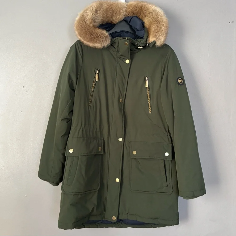 MICHAEL Michael Kors Down Filled Hooded Anorak Coat Parka Olive‎ Green Size S